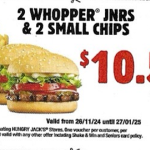 Hungry Jacks Lismore 2 Junior Whopper And Chips Meal Deal