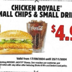 Hungry Jacks Tamworth Chicken Royale Chips And Drink Meal Deal